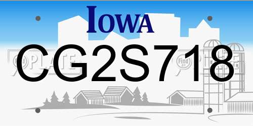 CG2S718 Iowa License Plate