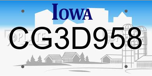 CG3D958 Iowa License Plate