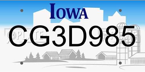 CG3D985 Iowa License Plate