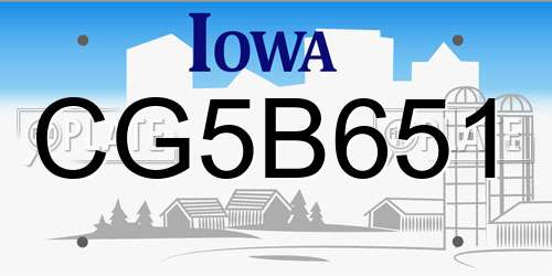CG5B651 Iowa License Plate