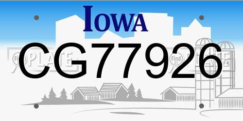 CG77926 Iowa License Plate