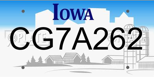CG7A262 Iowa License Plate