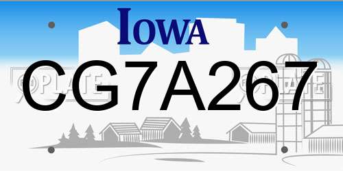 CG7A267 Iowa License Plate