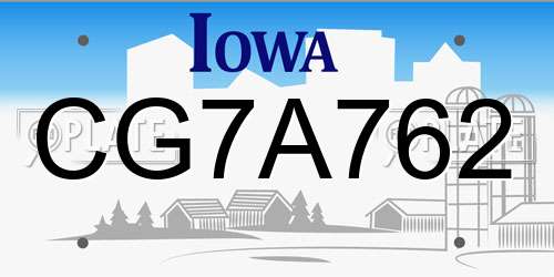 CG7A762 Iowa License Plate