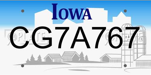 CG7A767 Iowa License Plate
