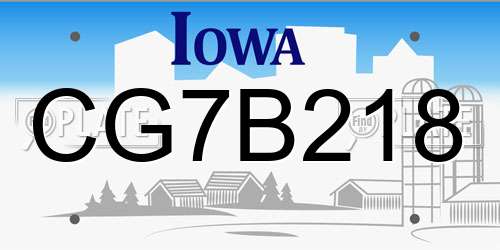CG7B218 Iowa License Plate