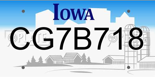 CG7B718 Iowa License Plate