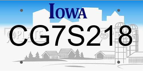 CG7S218 Iowa License Plate