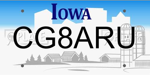 CG8ARU Iowa License Plate