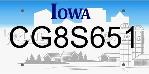 CG8S651 Iowa License Plate