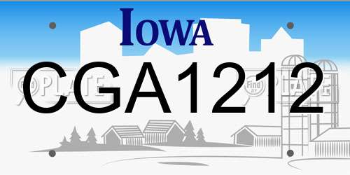CGA1212 Iowa License Plate