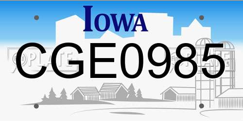 CGE0985 Iowa License Plate