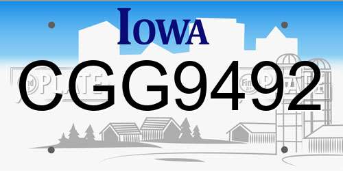 CGG9492 Iowa License Plate