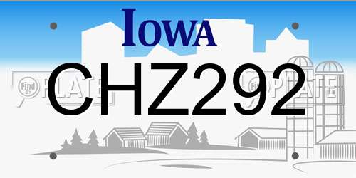 CHZ292 Iowa License Plate