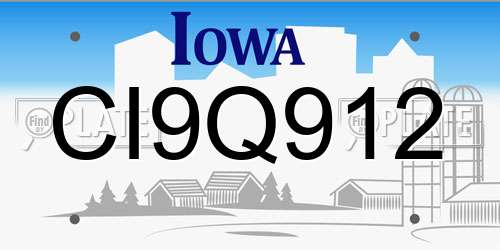 CI9Q912 Iowa License Plate
