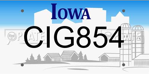 CIG854 Iowa License Plate