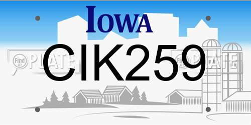 CIK259 Iowa License Plate