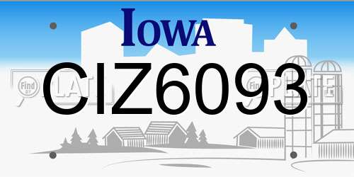 CIZ6093 Iowa License Plate