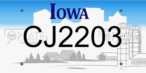 CJ2203 Iowa License Plate