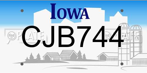 CJB744 Iowa License Plate