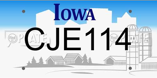 CJE114 Iowa License Plate