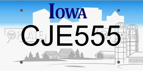 CJE555 Iowa License Plate