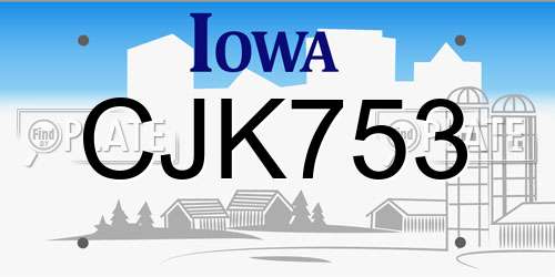 CJK753 Iowa License Plate