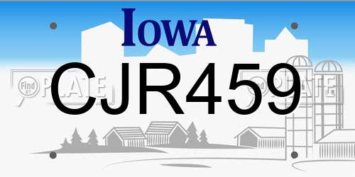 CJR459 Iowa License Plate