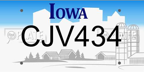 CJV434 Iowa License Plate