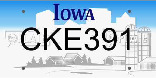 CKE391 Iowa License Plate