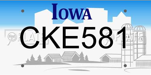 CKE581 Iowa License Plate