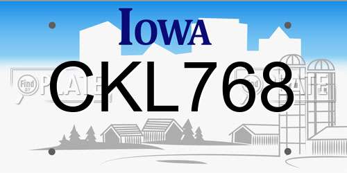 CKL768 Iowa License Plate
