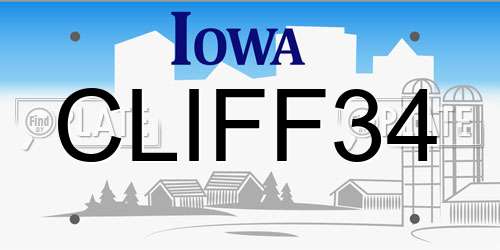 CLIFF34 Iowa License Plate