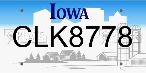 CLK8778 Iowa License Plate
