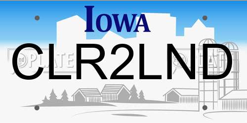 CLR2LND Iowa License Plate