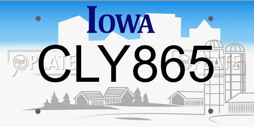 CLY865 Iowa License Plate