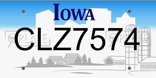 CLZ7574 Iowa License Plate