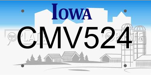 CMV524 Iowa License Plate