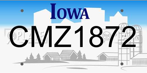 CMZ1872 Iowa License Plate