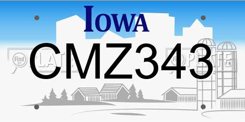 CMZ343 Iowa License Plate