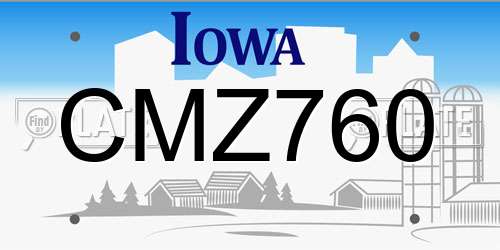 CMZ760 Iowa License Plate