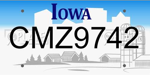 CMZ9742 Iowa License Plate