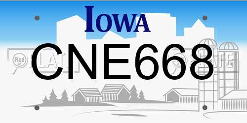 CNE668 Iowa License Plate