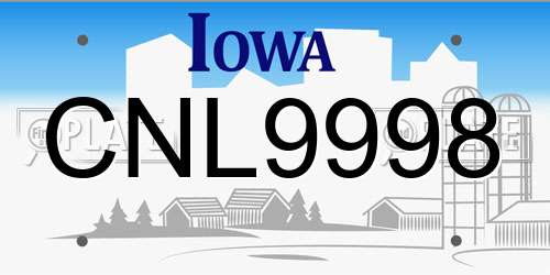 CNL9998 Iowa License Plate