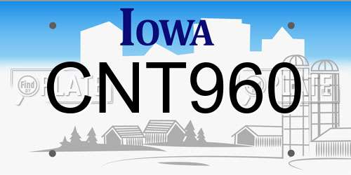 CNT960 Iowa License Plate