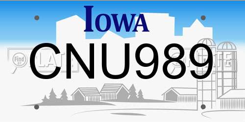 CNU989 Iowa License Plate