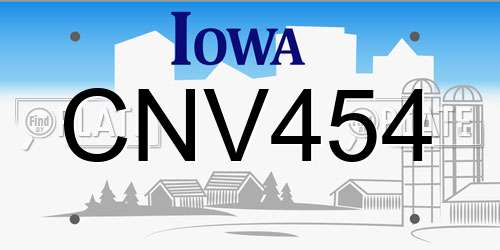 CNV454 Iowa License Plate