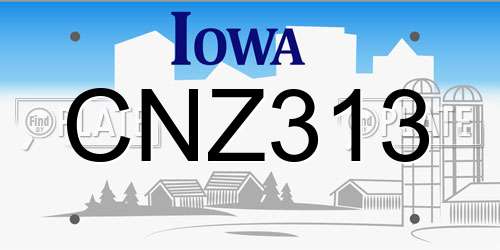 CNZ313 Iowa License Plate