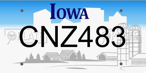 CNZ483 Iowa License Plate