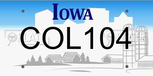 COL104 Iowa License Plate
